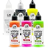 LM Window Color 6er Set - Neon + Kontur - Abziehbare Fenster-Farbe/für Fensterbilder auf...