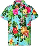 King Kameha Funky Hawaiihemd, Kurzarm, Ananas, Türkis, L