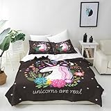 ANHOPE Regenbogen Einhorn Mond Blume Bettwäsche Set 2 Teilig Bettbezug 100x135 cm +...