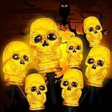 8 Stück Halloween Dekorationen Outdoor 3D Skelett Skull Licht Batteriebetrieben Skull...