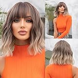 testar Kurze Graue Perücke Mit Pony Ombré Grau Blonde Haarperücken Für Frauen...