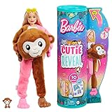 Barbie-Puppen und Accessoires, Cutie Reveal-Puppe im Affen-Plüschkostüm und 10...