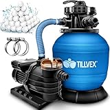 tillvex Sandfilteranlage 10 m³/h - Filteranlage 5-Wege Ventil | Poolfilter mit...