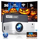 Beamer, 5G WiFi Bluetooth Beamer Full HD, 10000 Lumen Native 1080P Beamer 4K Unterstützt...