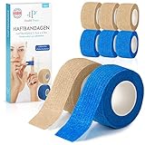 Fingerpflaster Selbsthaftend - 8x Pflaster Rolle in 4x Blau + 4x Hautfarben (2,5cm x 4,5m)...