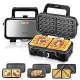 Sandwichmaker 1200W, Fohere 5-Gang-Temperaturregelung Waffeleisen...