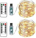 BXROIU 2 x 100LEDs Lichterkette USB 10 Meter Silbernedraht mit Fernbedienung Timer 8...