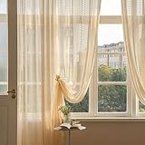 Wycian Lamellenvorhang Ösenvorhang Creme Beige Voile 2er Pack Einfache Textur H147 x B107...