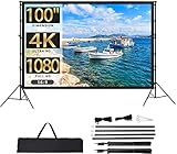 Projektion Leinwand mit Stand 100 Zoll, HD 4K Outdoor Indoor Projector Screen, Schnelles...