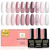 YSUVIN UV Nagellack, 10 Farben Gel Nagellack, Glitzer Rot Weiß Schwarz Grau...