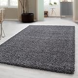 Carpetsale24 Shaggy Hochflor Teppich Wohnzimmer 160 x 230 cm Grau - Modern...