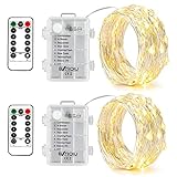 BXROIU 2 x50Leds Silbernedraht Micro LED Lichterkette Batteriebetrieb 8 Programm (Warm...