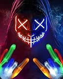 2022 NEU Halloween Maske LED Maske Leuchtende Handschuhe-Set, Mehrere Leuchtmodi The Purge...