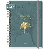 Kalender 2024 A5 'Lieblings-Timer' [Blue Ginkgo] Terminplaner Ringbuch,...