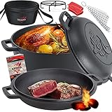 KESSER® Dutch Oven 2in1 Gusseisen Topf 4,8L und Pfanne 1,8L einsatzfertig eingebrannt...