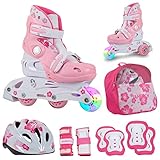 JAMBACH Kinder Inline-Skates mit Schutzset verstellbar zum Rollschuh mit Led (XS (26-29),...