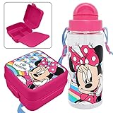 HOVUK 2 Stück 500 ml Tritan Wasserflasche mit 14 cm Minnie Mouse quadratischer Lunchbox...