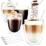 AOTWAN Latte Macchiato Gläser Doppelwandig,4x 350ml + 4 x Löffel,Cappuccino...