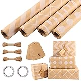 4 Rolle Geschenkpapier, 43 x 300cm/Rolle Geschenkpapier Hochzeit Packpapier...