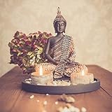 Buddha Sitzend mit Teelicht 22cm Deko-Statue für Wohnzimmer oder Bad Zen-Garten...