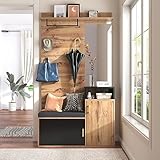 Ymkua Garderobenset Wandgarderobe, Flurgarderobe Set mit Schuhbank, Spiegel und Kissen,...