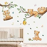 decalmile Wandtattoo Waldtiere Bär Wandaufkleber Baum Ast Tiere Wandsticker Babyzimmer...