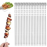 20 Stück Grillspieße Edelstahl, 30cm Schaschlikspieße Edelstahl Kabab Spieße,...