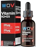 WOV® Vitamin d3 k2 hochdosiert (2000) Tropfen (60ml) - Vitamin D3 1000 I.E, 20 µg...