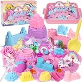 Kinetischer Sand, Geschenke für Mädchen Einhorn Magic Spielsand Koffer mit 900g...