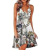 EMATOP A Linie Kleid Damen V-Ausschnitt Sommerkleid Knielang Casual Swing Minikleid...