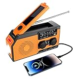 Kurbelradio Weltempfänger 6 Lademodi AM/FM/WB Solar Radio, Notfallradio, mit 5000mAh...