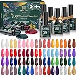 Anicco UV Nagellack Set, 42 Stück Gel Nagellack UV Farbgel Set, mit 2 Flaschen Unterlack...