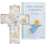 Taufkreuz Kinder-Kreuz fürs Kinderzimmer Bub betend mit Schutzengel