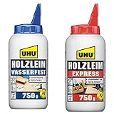 750g UHU Holzleim wasserfest & Holzleim Express Flasche, Universeller und besonders...