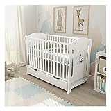 Baby Delux Babybett 60x120 Kinderbett umbaubar Juniorbett Weiß Schublade...