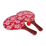 Beach Ball Spiel Holz Set Retro in rot mit Blumenmuster, 2 Holzschläger, 1...