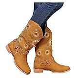 Dasongff Damen Retro Stiefel Frauen Reißverschluss Quadratische Ferse Einfarbig...