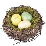 EXCEART Rattan Ostern Vogelnest Deko Handgemachte Vögelnest mit 3 Eiern...