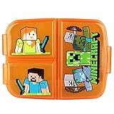 p:os p:os Minecraft Brotdose für Kinder mit 3 Fächern, Lunchbox aus Kunststoff...