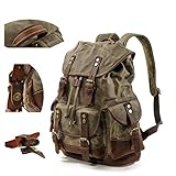 Mens Waxed Canvas Leder Rucksack für Männer Wax Leather Rucksäcke Travel Vintage...