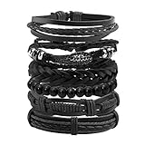 Manfnee 6PCS Geflochtenes Lederarmband für Männer Frauen Holzperlen Manschette...