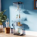 FANYUSHOW Glasvitrine Standvitrine in Schwarz, Modern Glas Holz Vitrine 4-Lagen...