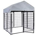 Wiltec Hundezwinger mit Überdachung, 121x121x137cm, Hundehütte mit Sonnendach, Outdoor...