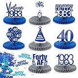 40. Geburtstag Tischdeko Set Vintage Blau Silber 8 Stk Bienenwaben Deko...