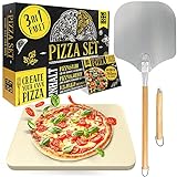 Loco Bird Pizzastein für Backofen & Gasgrill inkl. Pizzasschieber - 3er Set - Pizzastein...