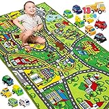 JOYIN Teppich Kinderzimmer 80x150cm mit 12 Mini Auto Spielzeug für Kinder ab 3...