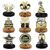 BETESSIN 9 Pcs Geburtstag Bienenwaben Deko Papier Schwarz Gold Happy Birthday Tisch...