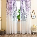 HANGJINLI 2er Set Sheer Voile 2 er Set（ B 132 X H 213 cm ） Blumenmuster Lila Vorhang...