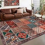 Rug-QJDDUP Teppich Wohnzimmer 120 x 160 cm Bunt Rot Orange Gelb Grüner Braun Muster...