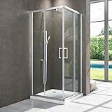 WDWRITTI Eckeinstieg Duschkabine 75x90cm Schiebetür Duschabtrennung, Glas Dusche mit...